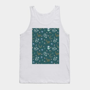 Pattern with cats, falling leaves and handwritten lettering Tank Top